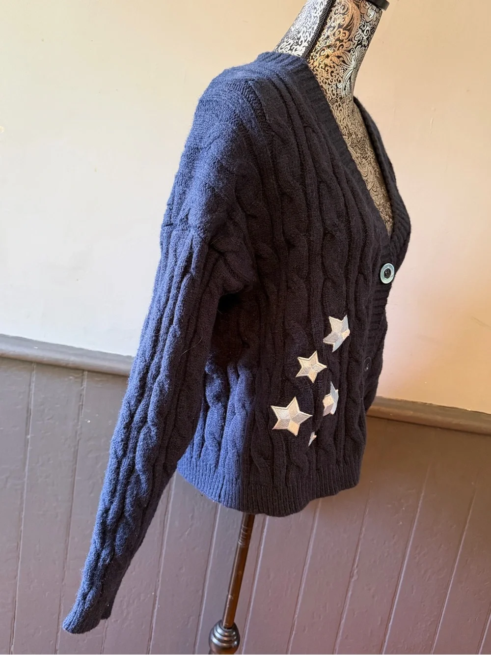 Taylor Swift Midnights Navy Cable-Knit Star Patch Cardigan